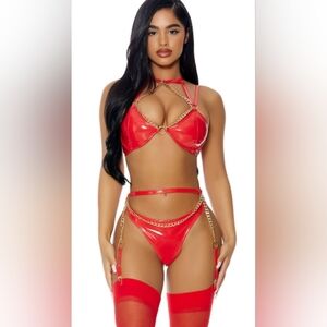 Red Chain-Detail Lingerie Set